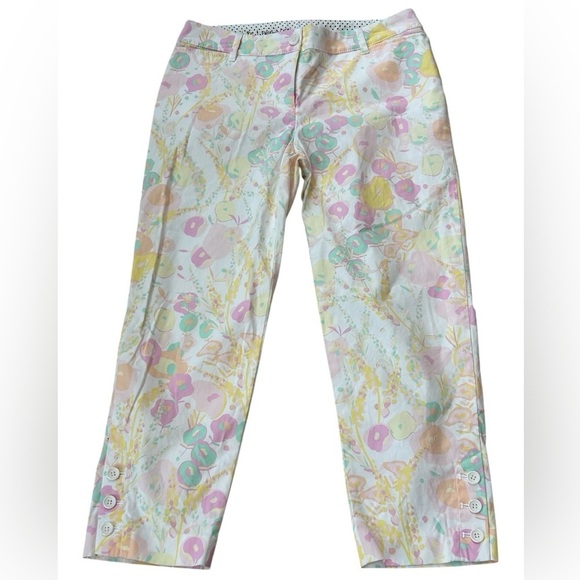 TALBOTS PERFECT CROP SPRING ABSTRACT FLORAL PANTS, CURVY FIT SIZE 2P - Picture 3 of 9